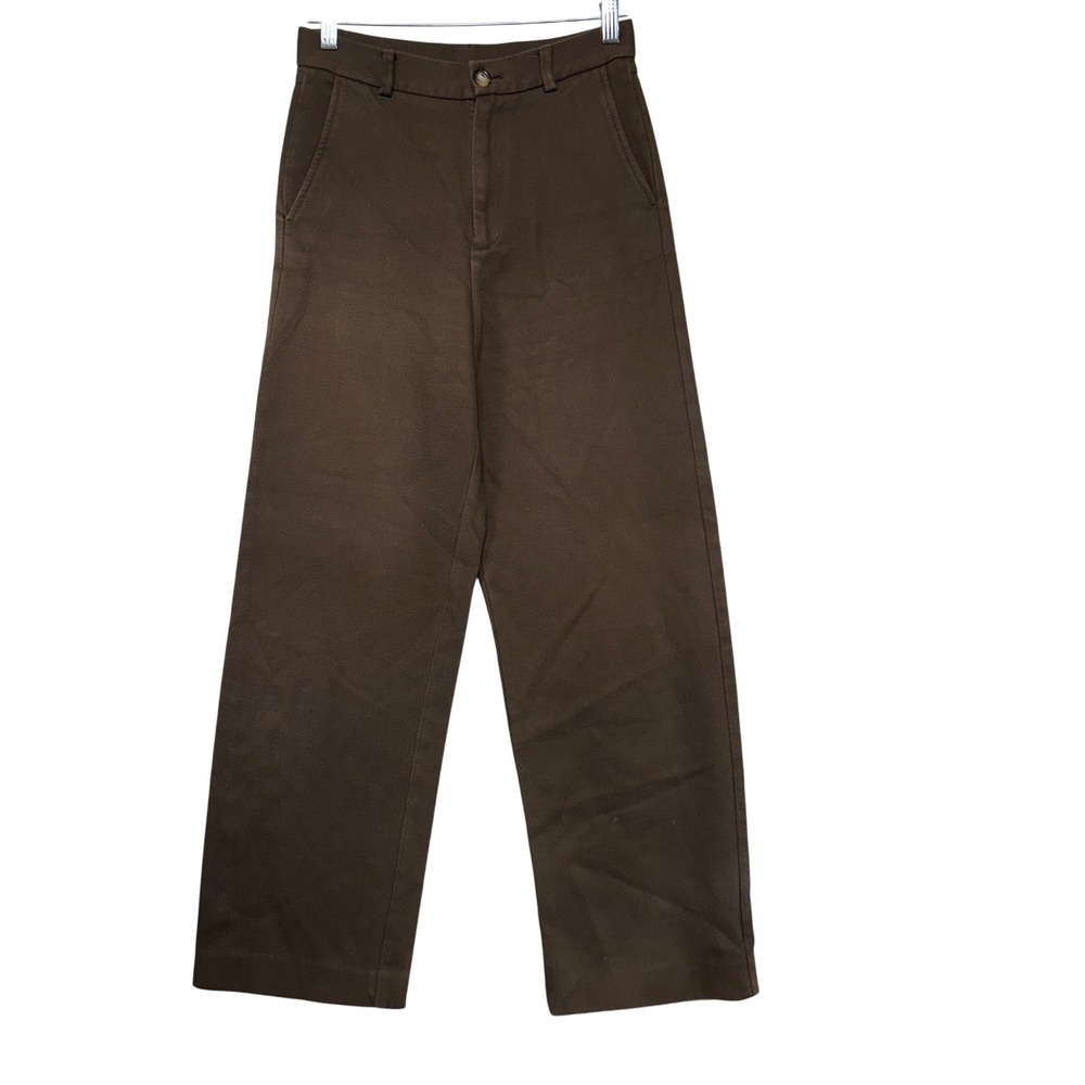 Rita Row Brown Cotton Twill Wide Leg High Waisted Trousers Luxury Sz 36 (S)